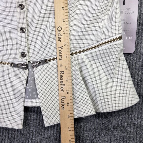 CAbi Carol Anderson Blazer Womens 6 White Black Check Zip Line Peplum Jacket - Picture 13 of 14